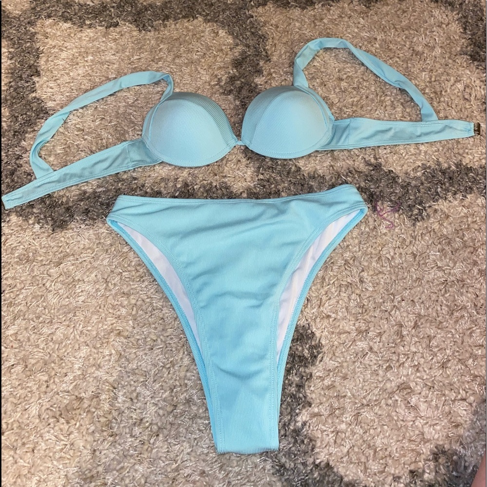 rib push up high waisted bikini swimsuit
